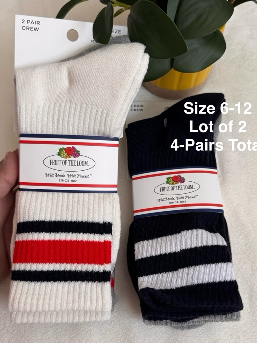 Fruit of the Loom Mens Americana Crew Socks, 2-Pack